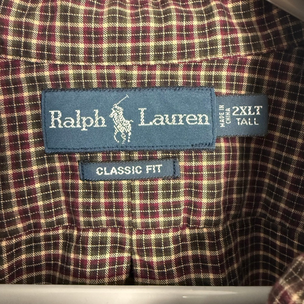 Ralph Lauren Classic Fit Button Down Shirt Mens 2XLT Tall Burgundy Plaid Check - Picture 4 of 8